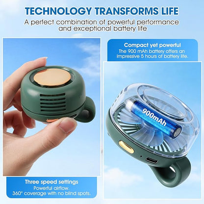 Portable Clip-On Bladeless Fan, Mini USB Rechargeable 360° Rotatable Fan, 3-Speed Silent Personal Cooling Fan for Outdoor Travel Office