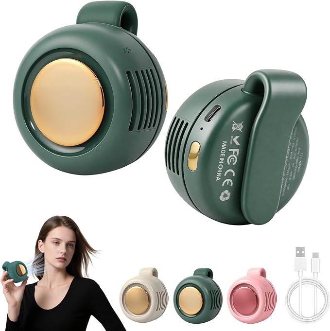 Portable Clip-On Bladeless Fan, Mini USB Rechargeable 360° Rotatable Fan, 3-Speed Silent Personal Cooling Fan for Outdoor Travel Office
