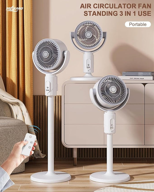 Standing Fan for Home, Air Circulator Fan, 5 Speeds, With Remote Control, Height Adjustable (820mm/600mm/380mm), 8 Timer, White