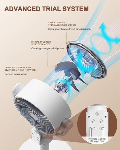 Standing Fan for Home, Air Circulator Fan, 5 Speeds, With Remote Control, Height Adjustable (820mm/600mm/380mm), 8 Timer, White